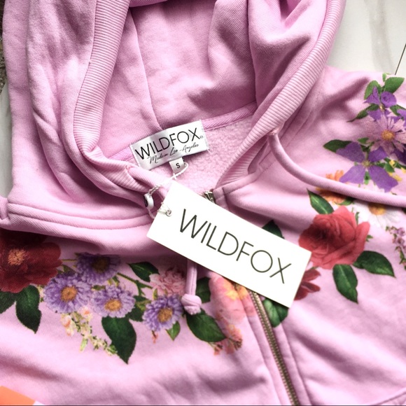 WILDFOX Pink Floral Oversized Theo Zip Up Hoodie - Picture 5 of 7
